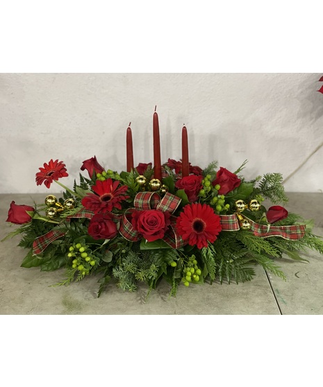 Crimson & Evergreen Centerpiece